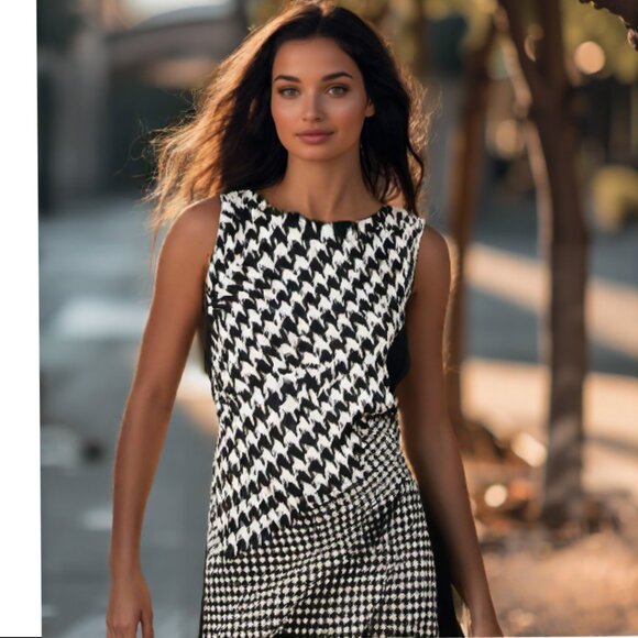 Monse Asymmetrical Black White Hounds Tooth Style Sleeveless Dress, Size Small - Picture 5 of 12